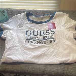 Guess White and Blue Graphic T-Shirt